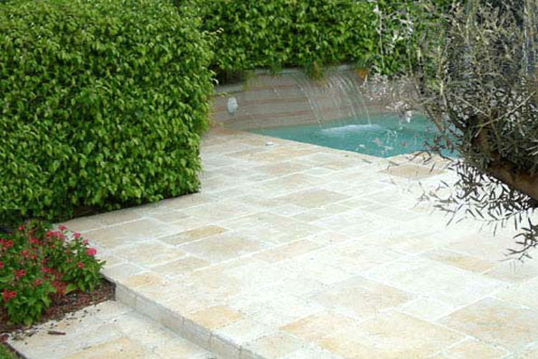 Mediterranean design terrace garden and water feature London